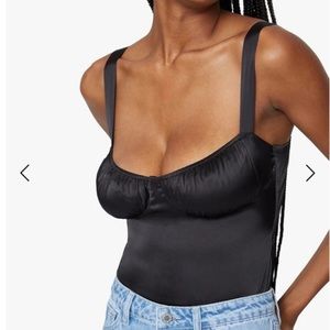 Black Satin Ruched Bodysuit